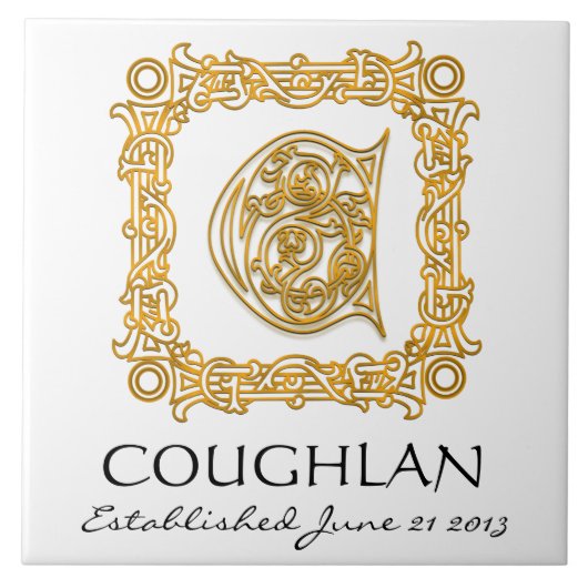 "C" achternaam bruiloft Jubileum Dag Monogram Tege Tegeltje (Voorkant)