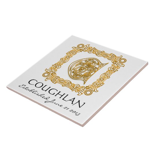 "C" achternaam bruiloft Jubileum Dag Monogram Tege Tegeltje (Zijkant)