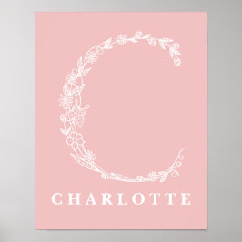 C Botanische Floral Monogram Aangepast Poster van 