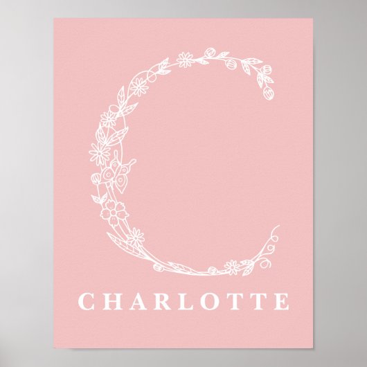 C Botanische Floral Monogram Aangepast Poster van  (Voorkant)
