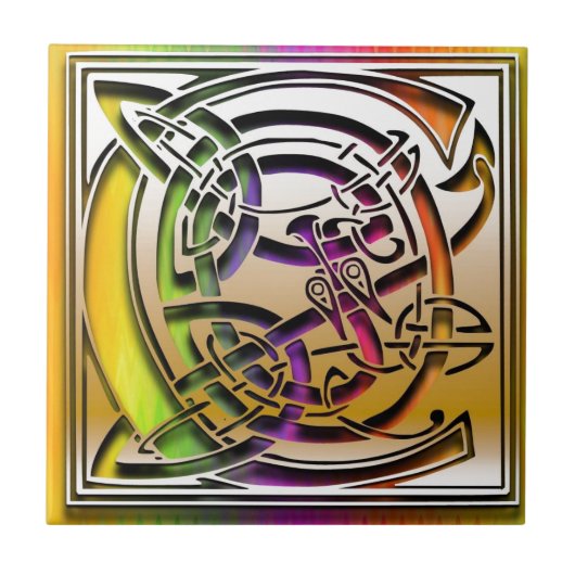C Celtic Rainbow Custom Monogram Tegel Tegeltje (Voorkant)