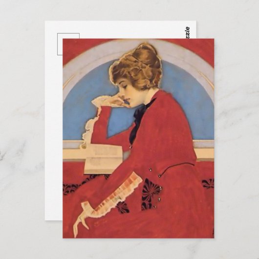 C Coles Phillips "A Good Book" Fadeaway Girl Briefkaart (Voorkant / Achterkant)
