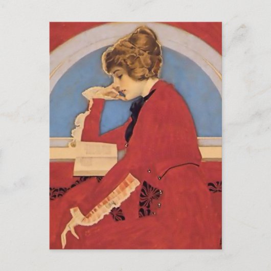 C Coles Phillips "A Good Book" Fadeaway Girl Briefkaart (Voorkant)