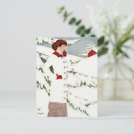 C Coles Phillips ‘Fadeaway Girl’ “Winter Sneeuwlan Briefkaart (Staand voorkant)
