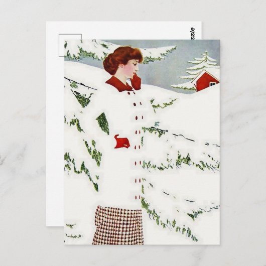 C Coles Phillips ‘Fadeaway Girl’ “Winter Sneeuwlan Briefkaart (Voorkant / Achterkant)