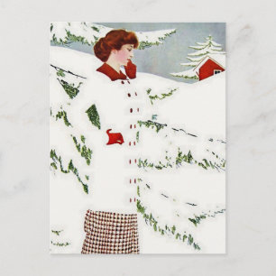 C Coles Phillips "Fadeaway Girl" Winter Snowscape Briefkaart