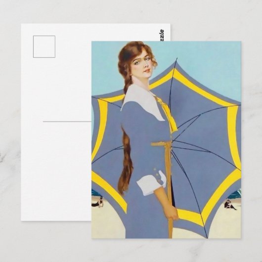 C Coles Phillips “Strandparasol” Fadeaway Girl Briefkaart (Voorkant / Achterkant)