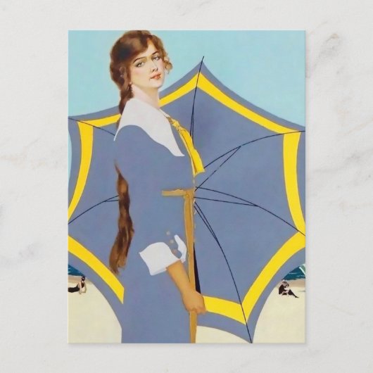 C Coles Phillips “Strandparasol” Fadeaway Girl Briefkaart (Voorkant)