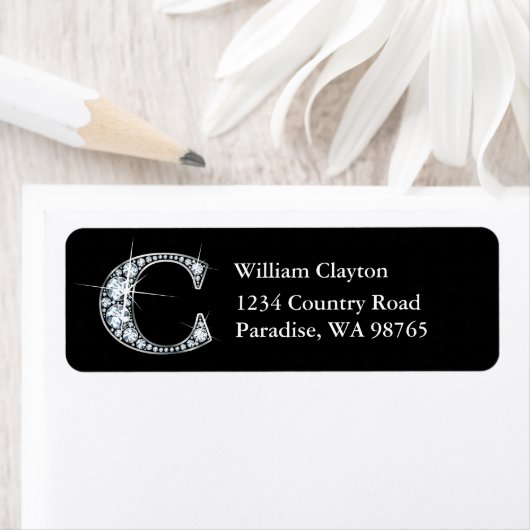 "C" Diamond Bling Monogram Return Address Label (Insitu)