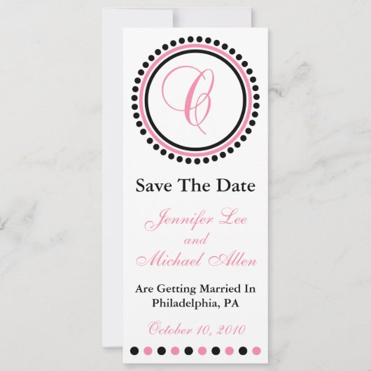 C Dot Circle Monogram Save The Date (Roze / Zwart) (Voorkant)