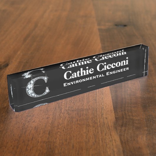 C Faux Diamond Desk Naambordje (Zijkant)