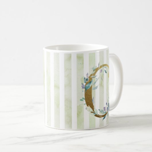 C gouden initiaal op blauwe en witte strepen koffiemok (Voorkant rechts)