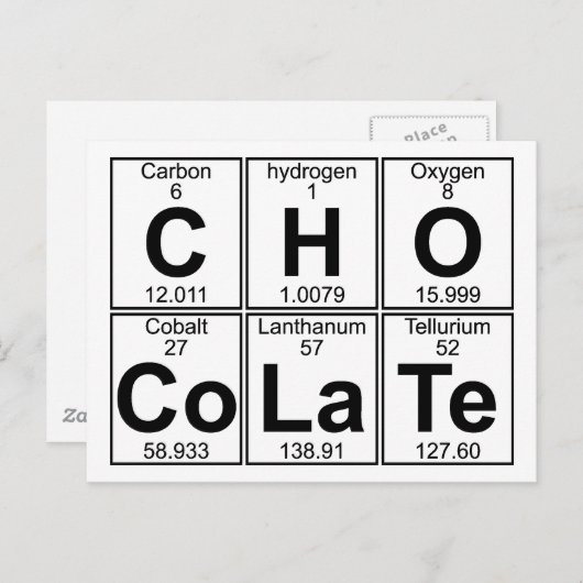 C-H-O-Co-La-Te (chocolade) - volledig Briefkaart (Voorkant / Achterkant)