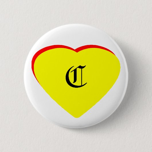"C" Hart Geel Rood Bruiloftsuitnodiging Het MUSEUM Ronde Button 5,7 Cm (Voorkant)