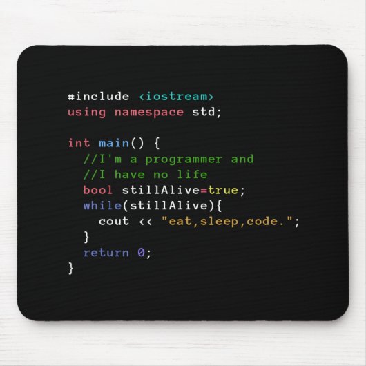 C++ Infinite-laad Eat-slaapcodemousepad Muismat (Voorkant)