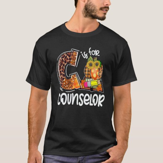C Is For Counselor Leopard Pumpkin Fall Thanksgivi T-shirt (Voorkant)