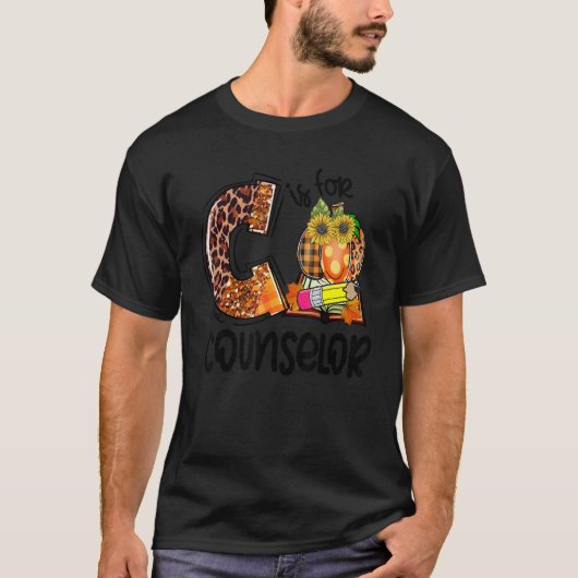C Is For Counselor Leopard Pumpkin Fall Thanksgivi T-shirt (Voorkant)