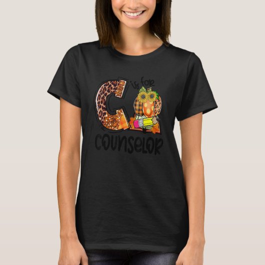C Is For Counselor Leopard Pumpkin Fall Thanksgivi T-shirt (Voorkant)