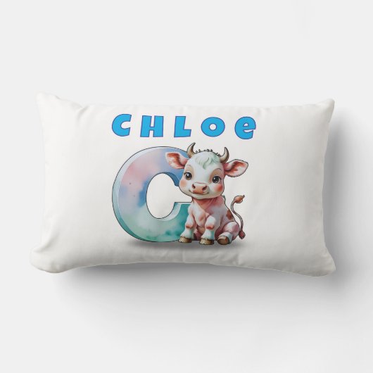 C is for Cow – Personalized Baby Lumbar Pillow  Kussen (Voorkant)