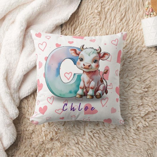 C is for Cow – Personalized Baby Pillow with Heart Kussen (Deken)
