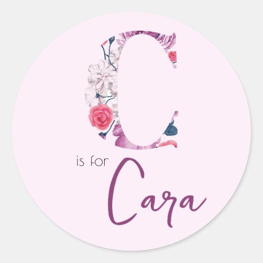 C is voor Cara Roze Meisje Bloemen Naam Labels (Voorkant)