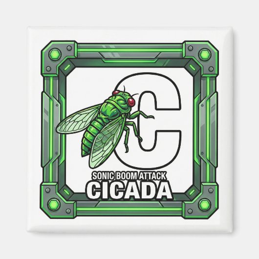 C is voor Cicada – GTA Stijl ABC Leren Magneet (Voorkant)