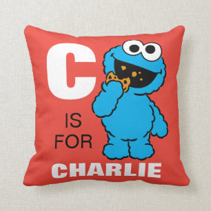 C is voor Cookie Monster   Voeg je naam toe Kussen