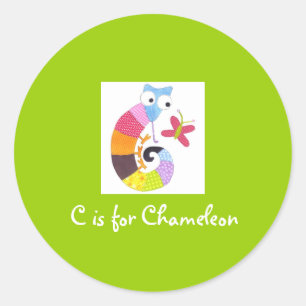 C is voor Kameleon Ronde Sticker
