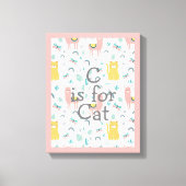 C is voor kat Boho Cute Alapaca Roze Nursery Canvas Afdruk (Voorkant)
