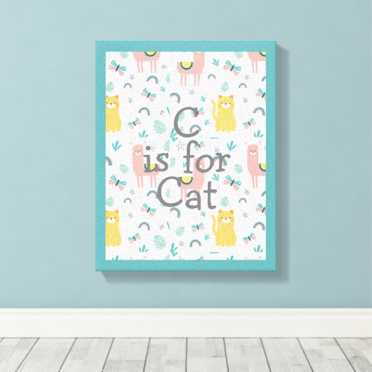 C is voor kattengroen Trim Boho Cute Alapaca Nurse Canvas Afdruk (Insitu (Houten vloer))