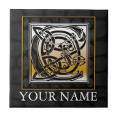 C "Jouw naam" Celtic Black Stone Monogram Tile Tegeltje (Voorkant)