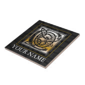 C "Jouw naam" Celtic Black Stone Monogram Tile Tegeltje (Zijkant)