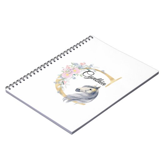 C letter gepersonaliseerde naam monogram met paard notitieboek (Linkerzijde)