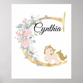 C letter gepersonaliseerde naam monogram met pony poster