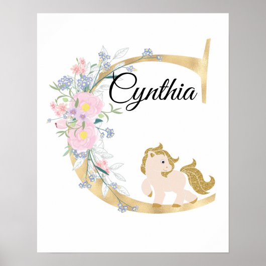 C letter gepersonaliseerde naam monogram met pony poster (Voorkant)