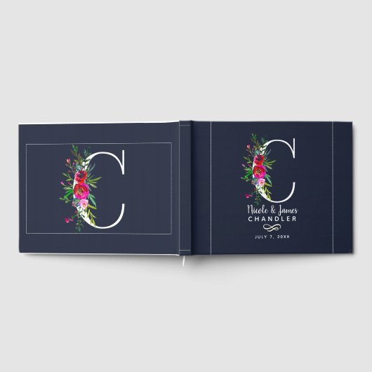 C Letter Initiaal Monogram Bloemen Naam Bruiloft Gastenboek (Volledig)
