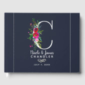 C Letter Initiaal Monogram Bloemen Naam Bruiloft Gastenboek (Voorkant)