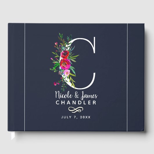 C Letter Initiaal Monogram Bloemen Naam Bruiloft Gastenboek (Voorkant)