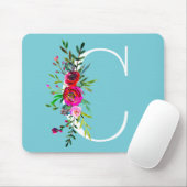 C Letter Initiaal Monogram Bloemmotief Aangepaste  Muismat (Met muis)