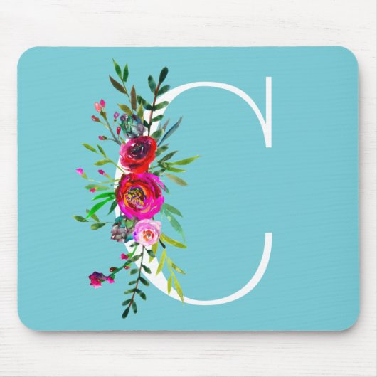 C Letter Initiaal Monogram Bloemmotief Aangepaste  Muismat (Voorkant)
