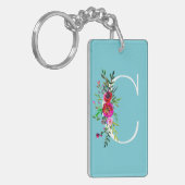 C Letter Initiaal Monogram Floral Aangepaste kleur Sleutelhanger (Voorkant Links)