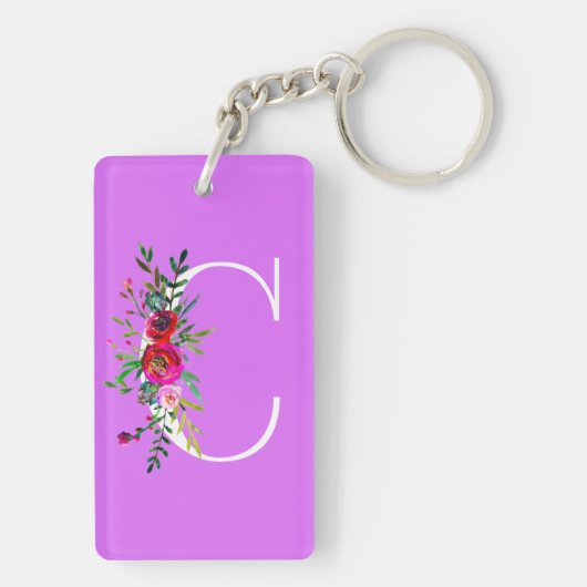 C Letter Initiaal Monogram Floral Aangepaste kleur Sleutelhanger (achterkant)