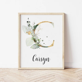 C Letter Monogram Groene Nursery Naam Muurprint Poster