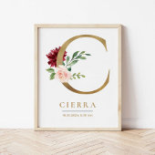 C Letter Monogram Naam Marsala Bloemenkwekerij Poster