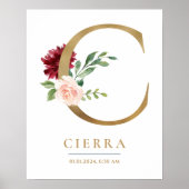 C Letter Monogram Naam Marsala Bloemenkwekerij Poster (Voorkant)