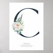 C Letter Monogram White Flowers and Greenery Poster (Voorkant)