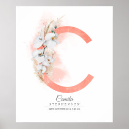 C Letter Monogram Witte Orchideeën en Pampasgras Poster