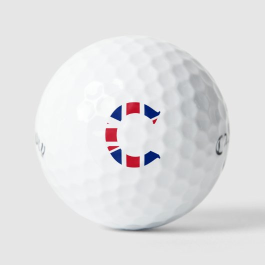 C Monogram bedekt op Union Jack Flag css gbcnt Golfballen (Voorkant)