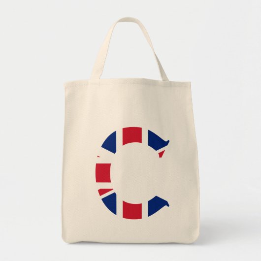 C Monogram bedekt op Union Jack Flag gtcnt Tote Bag (Voorkant)