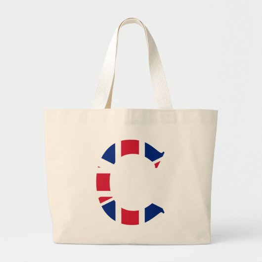 C Monogram bedekt op Union Jack Flag jtcnt Grote Tote Bag (Voorkant)